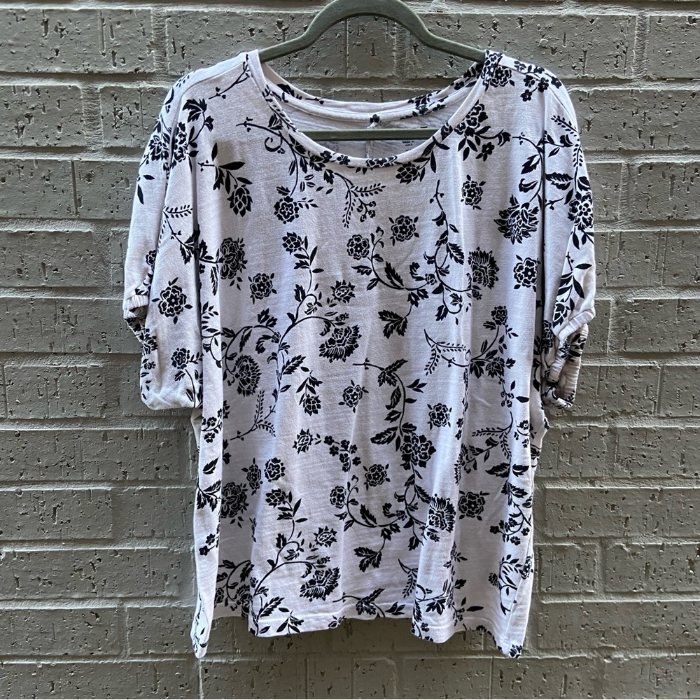 Loft Floral Cotton Short Sleeve Blouse
